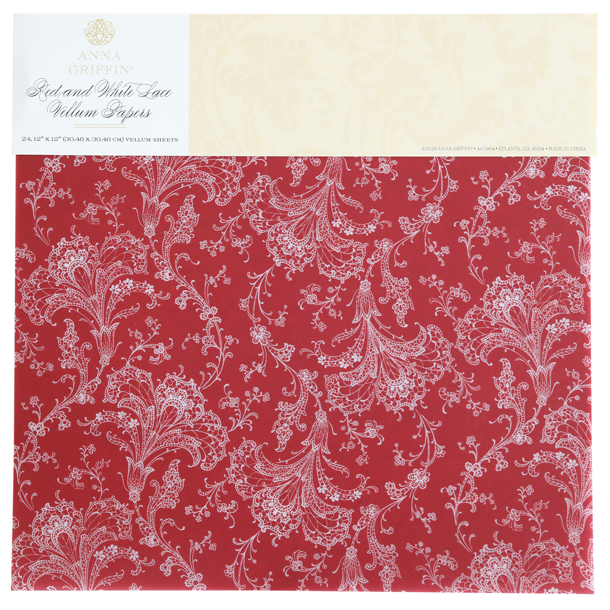 RED AND WHITE LACE VELLUM PAPERS 24 SHEETS
